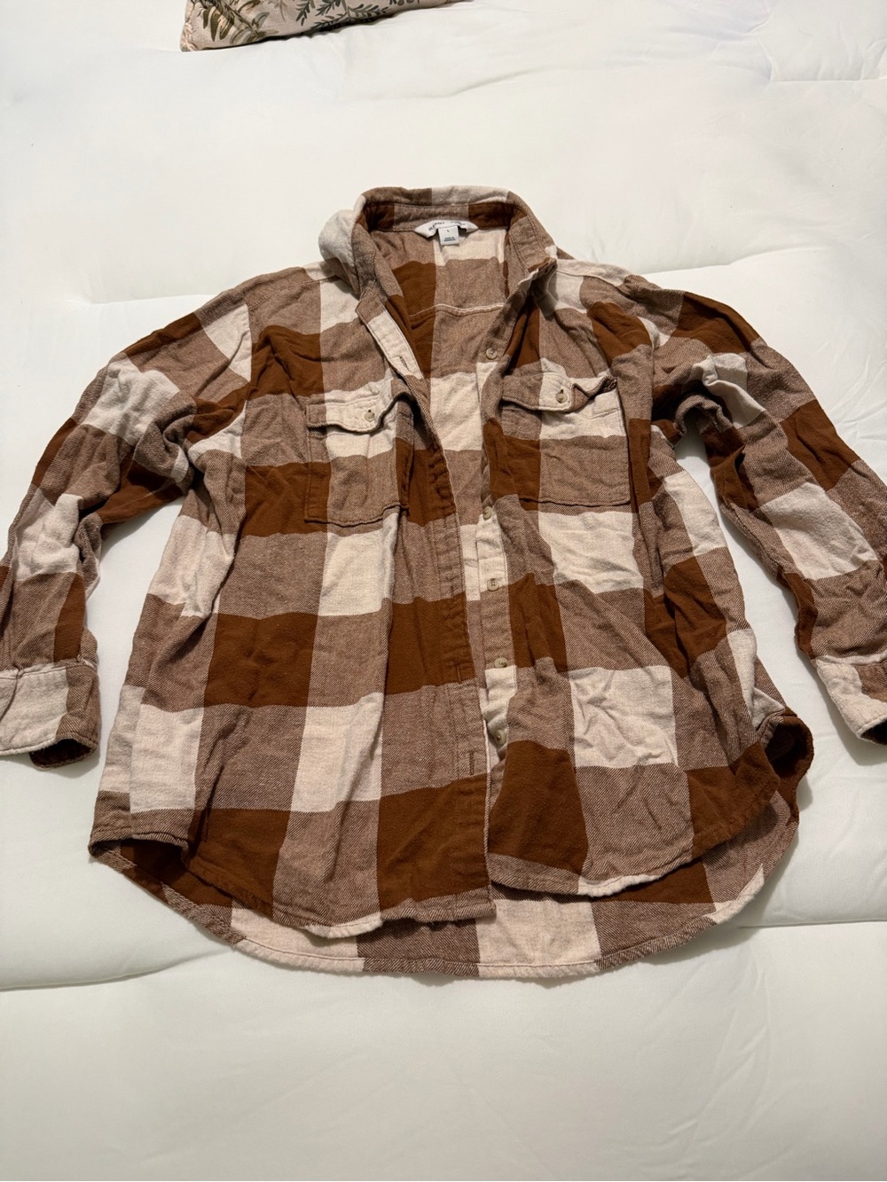 Old Navy Brown and Cream Plaid Boyfriend Shirt